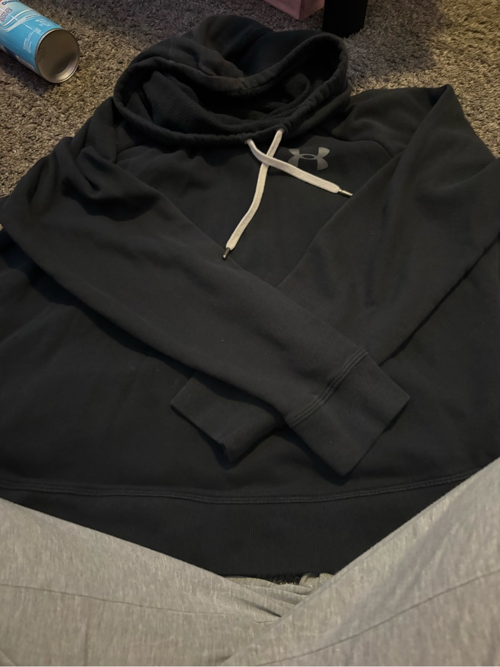 Under Armour Black Pullover Hoodie with White Drawstrings